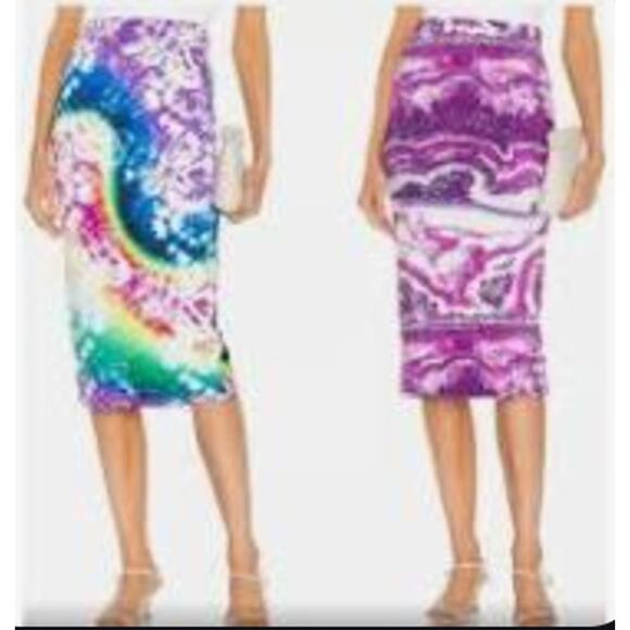 Le Superbe Two Timer Reversible Purple Geode & Tie Dye Pencil Skirt Size Medium - Picture 1 of 8
